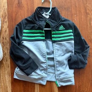 Adidas Black and Gray Track Jacket with Green Accents